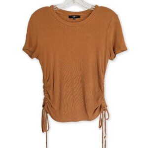 7 For All Mankind Short Sleeve Brown Knit Top Ruched Sides w Ties Size M